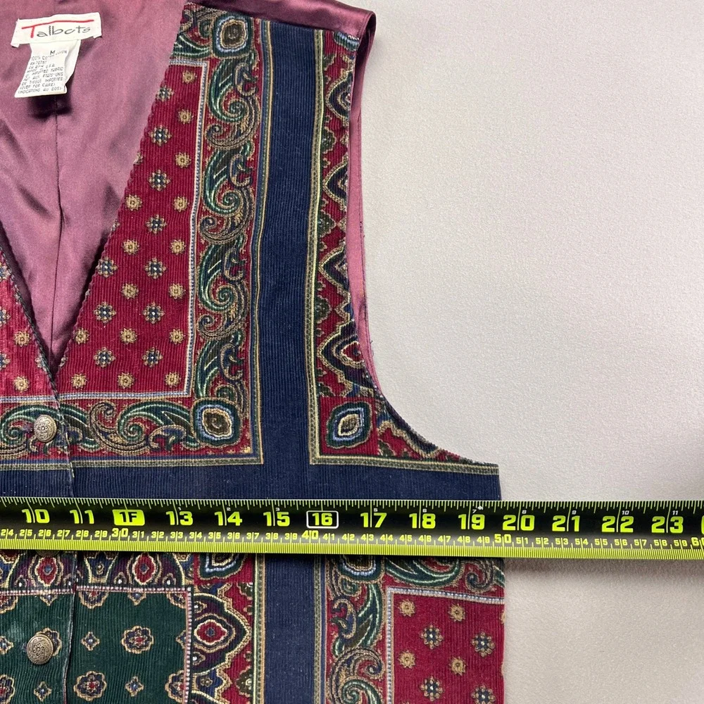 Talbots Waistcoat Vest Womens Medium Multicolor Paisley Tapestry Button Front